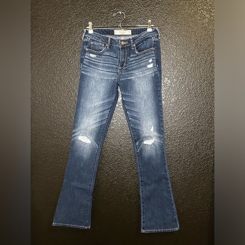 Abercrombie & Fitch Distressed “Skinny Boot” medium wash fade jeans